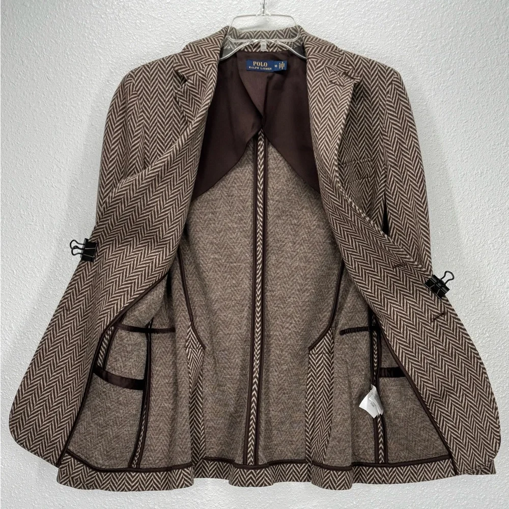 Polo by Ralph Lauren Blue Label Single Breasted Tan Herringbone Blazer 10 - Picture 3 of 15